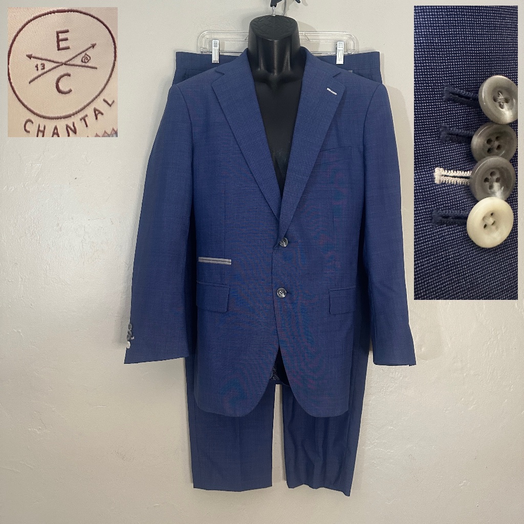 E C Chantal Custom Full Suit ~ 40s No Size Tag Pants 36" Waist 9" Inseam
